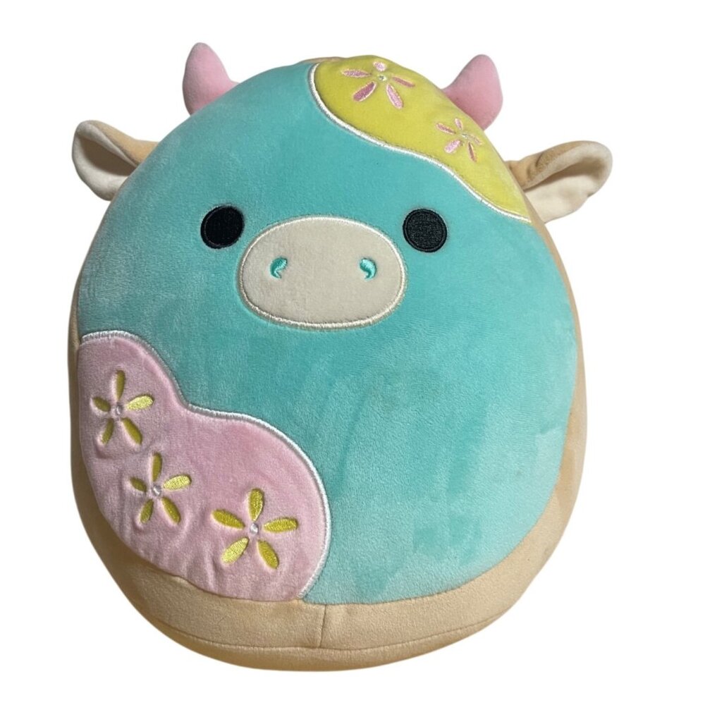 Squishmallows Bessie Cow Seafoam Pink Yellow Floral Plush 9 Inches Soft Toy